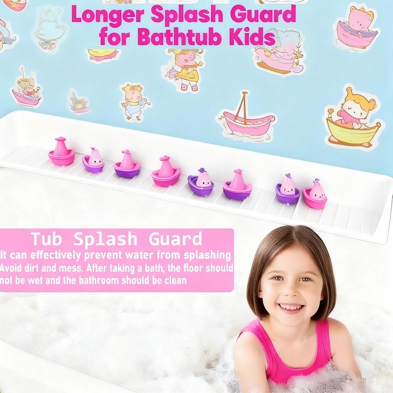XHMAXE Longer Bath Tub Splash Guard for Kids,Silicone Bathtub Splash Buard,Bath Tub Play Shelf,Prevent Water Spills in Bathroom,Fun-Filled Bath Time for Toddlers(White) - Image 2